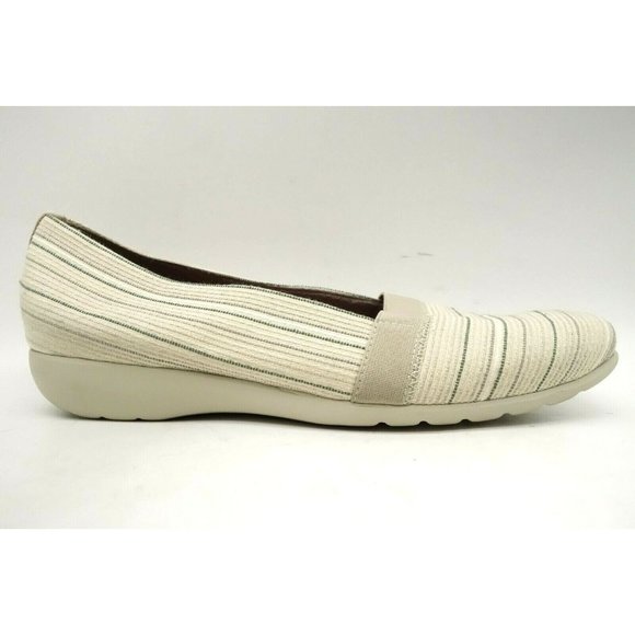 Munro American Cream Striped Slip On Walking Wedge Loafers Shoes Womens 9.5 M - Picture 1 of 10